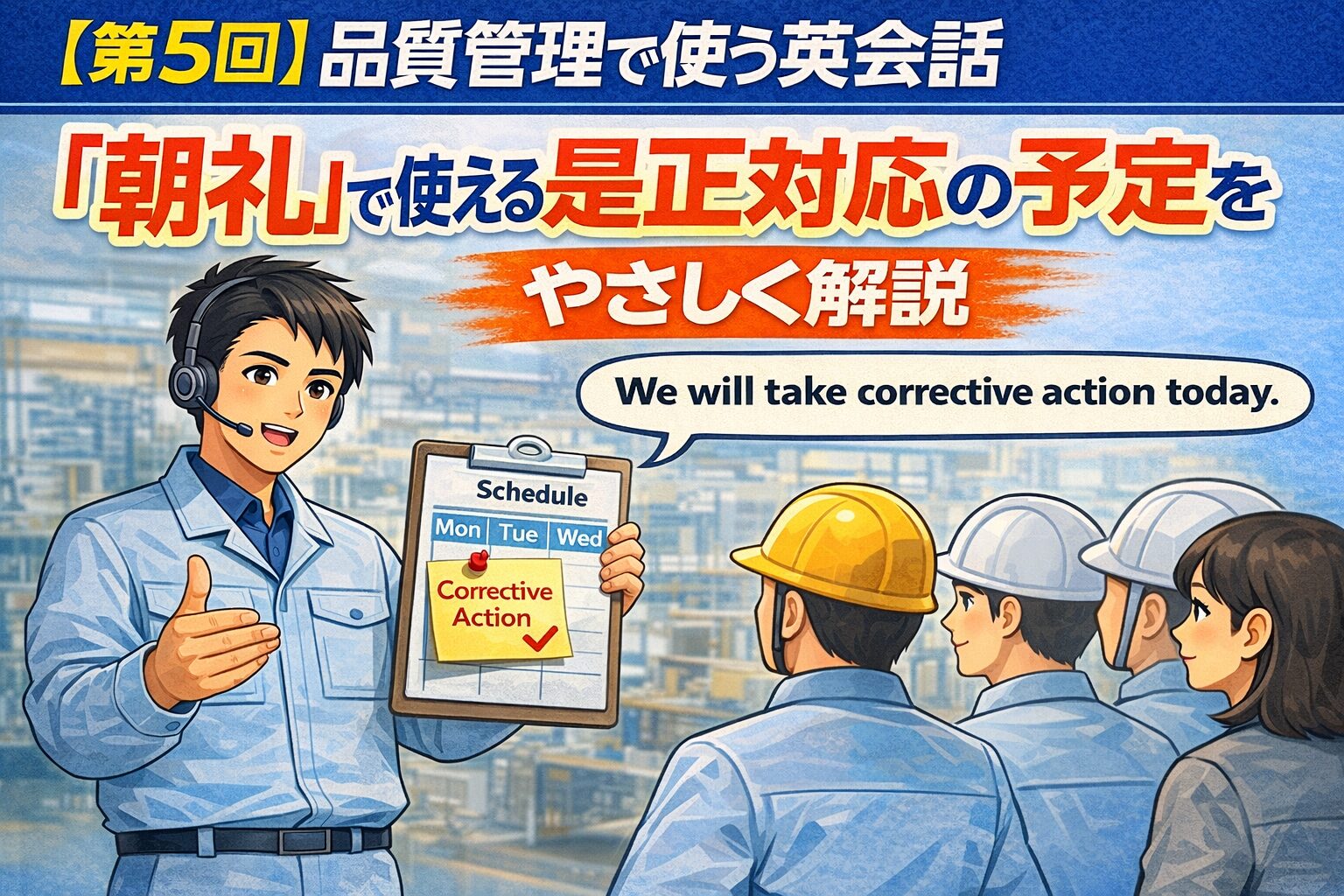【第5回】品質管理で使う英会話：朝礼で使える「是正対応」をやさしく解説