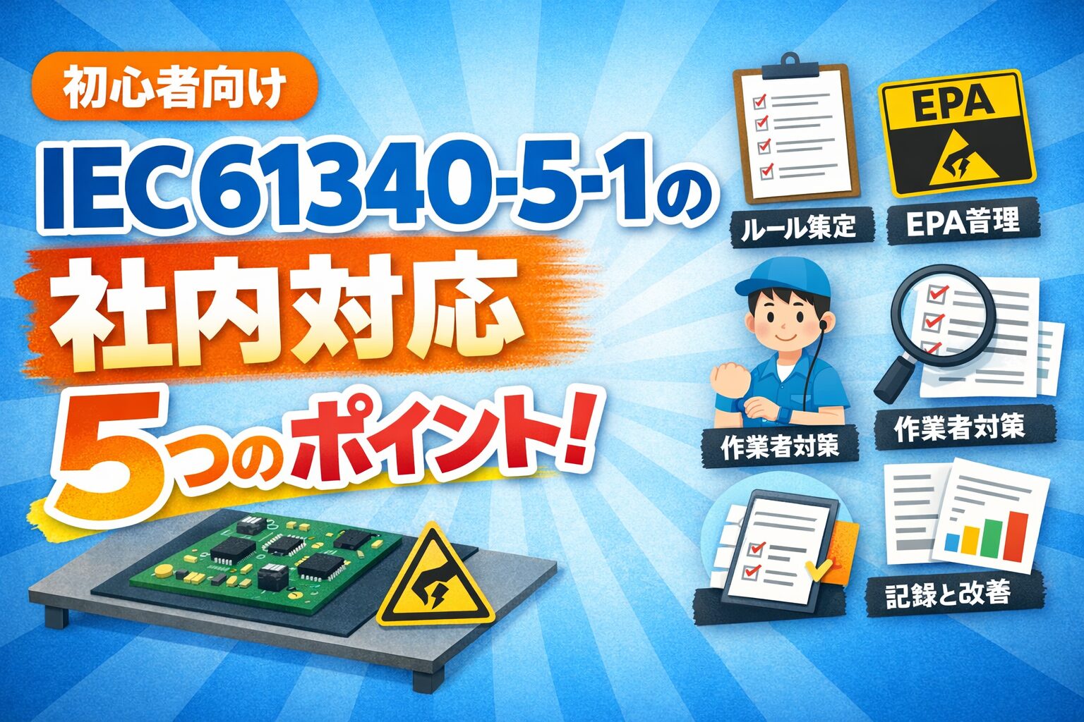 【初心者向け】ESD(静電気放電)対策:IEC 61340-5-1に対応するための社内対応ポイント