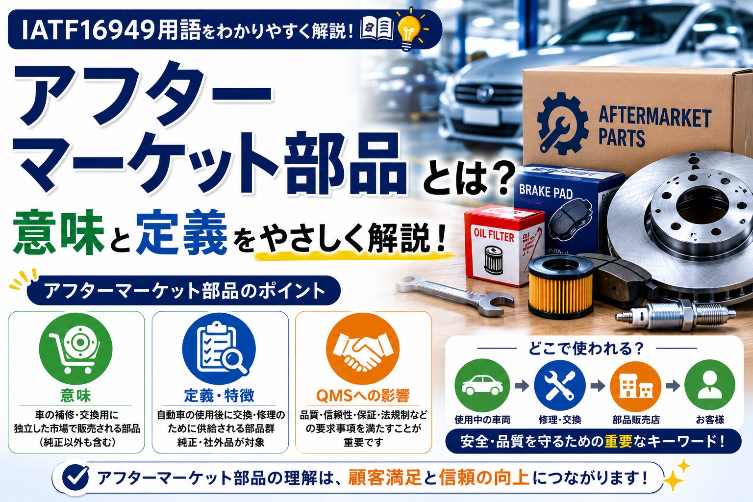 【IATF16949用語】アフターマーケット部品の意味と定義について解説!