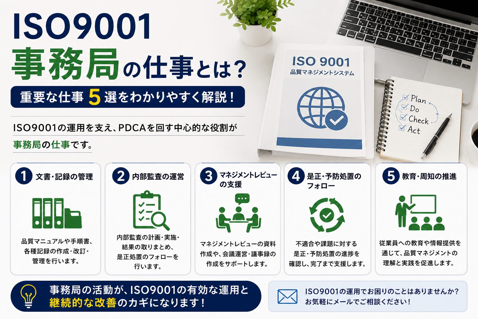 ISO9001事務局の仕事とは何？重要な仕事５選についてわかりやすく解説
