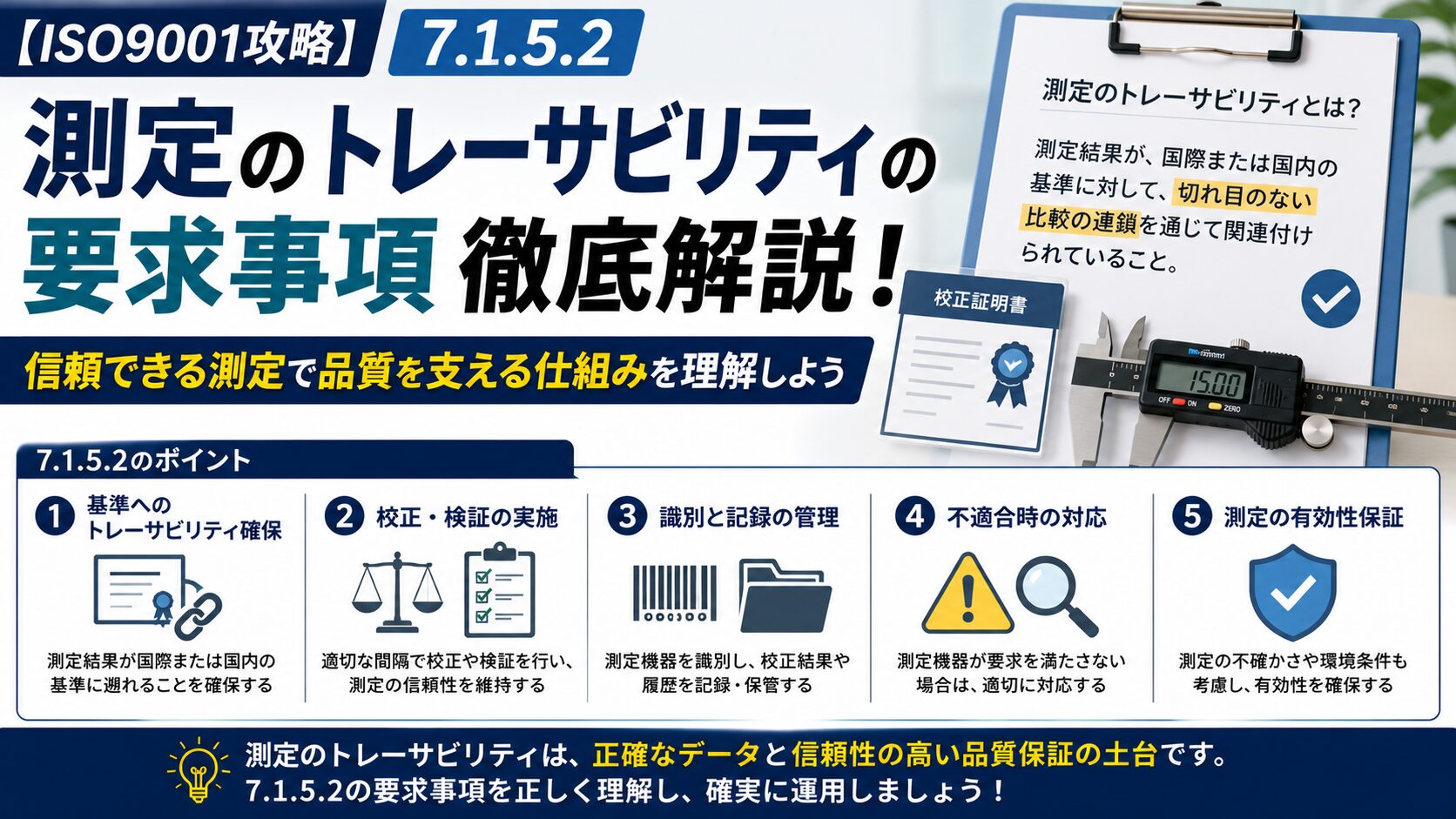 【ISO9001攻略】7.1.5.2：測定のトレーサビリティの要求事項徹底解説！