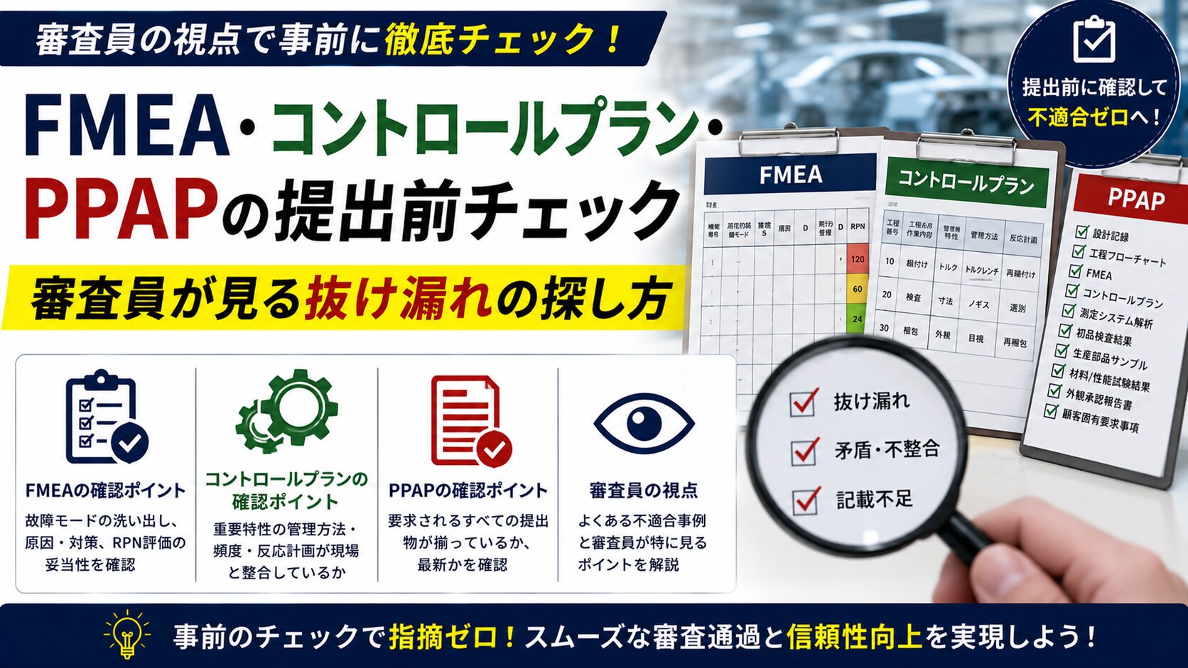 FMEA・コントロールプラン・PPAPの提出前チェック｜審査員が見る抜け漏れの探し方