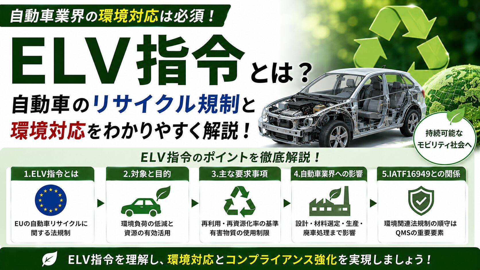 ELV指令とは？自動車業界のリサイクル規制と環境対応を解説