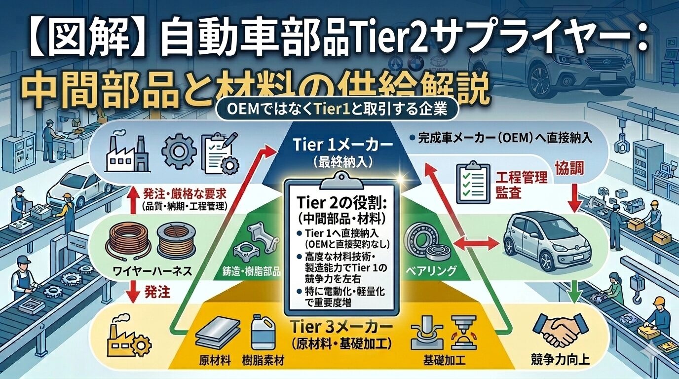 【図解あり】自動車関連Tier2企業一覧：役割とTier1との関係構築を解説①