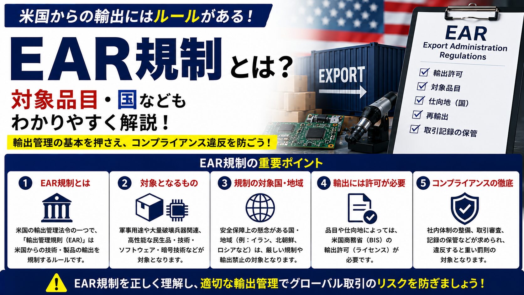 EAR規制とは何？対象品目・国などもわかりやすく解説