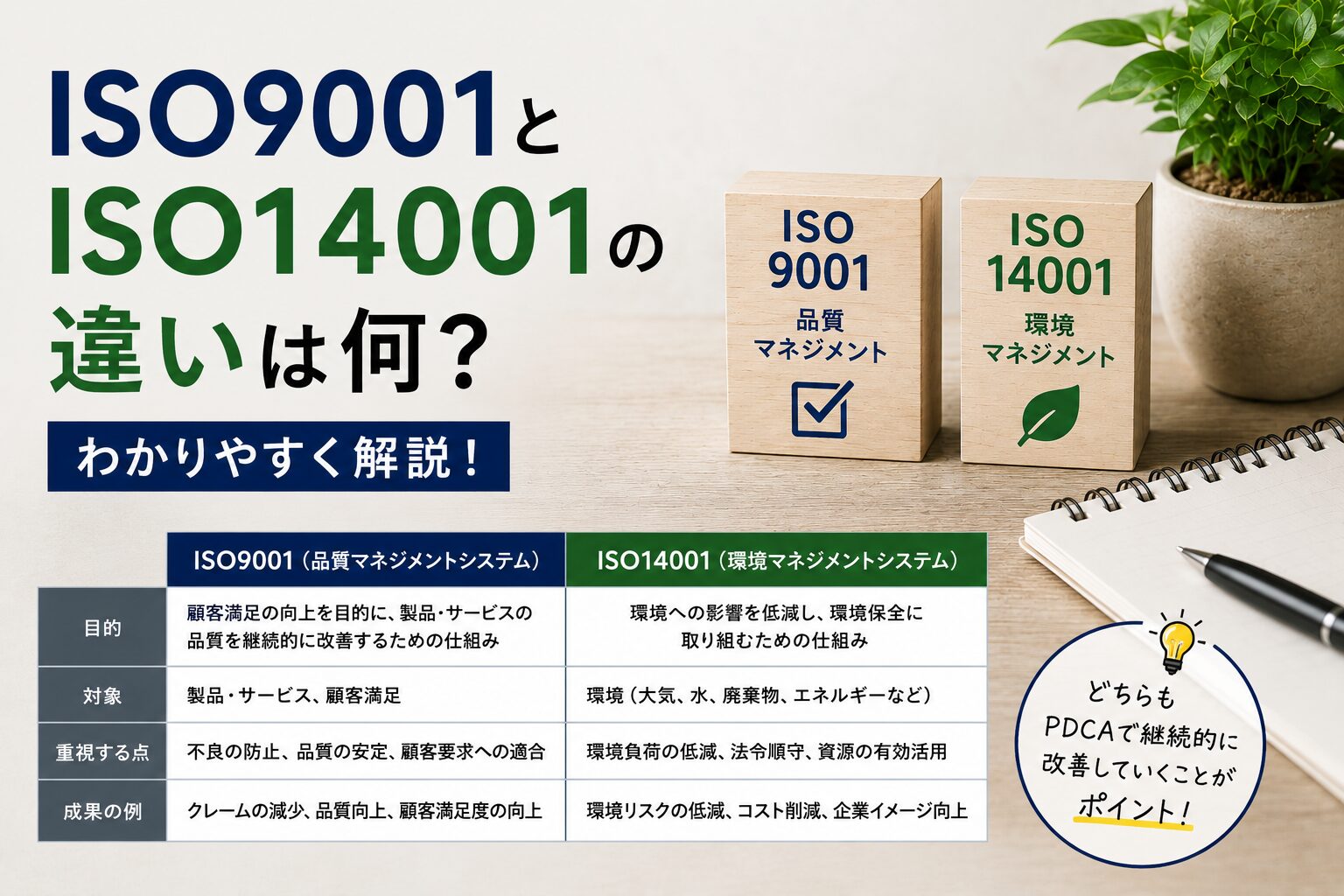 ISO9001とISO14001の違いは何？わかりやすく解説！