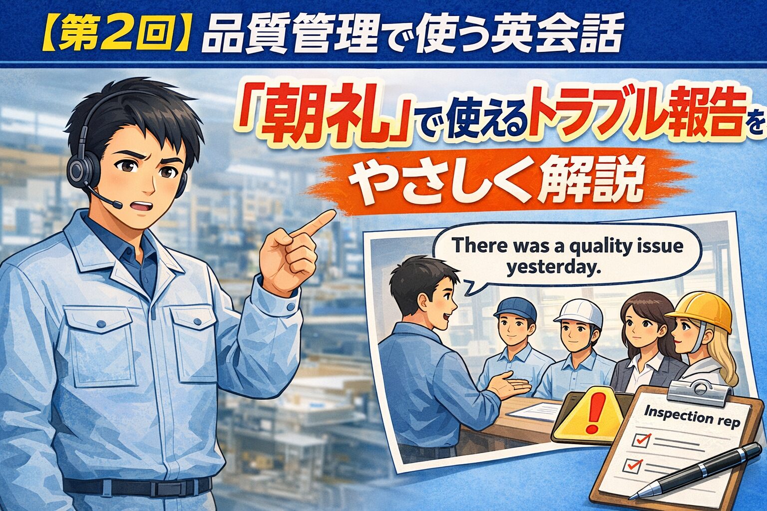 【第2回】品質管理で使う英会話:「朝礼」で使えるトラブル報告をやさしく解説