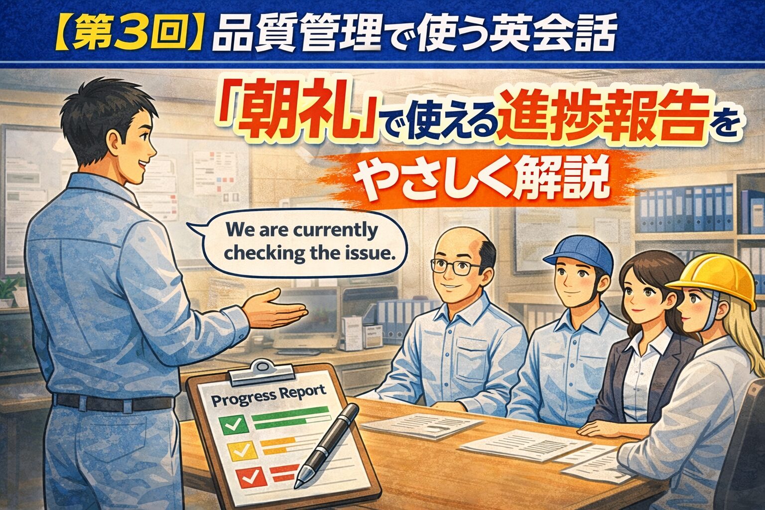 【第3回】品質管理で使う英会話:「朝礼」で使える進捗報告をやさしく解説