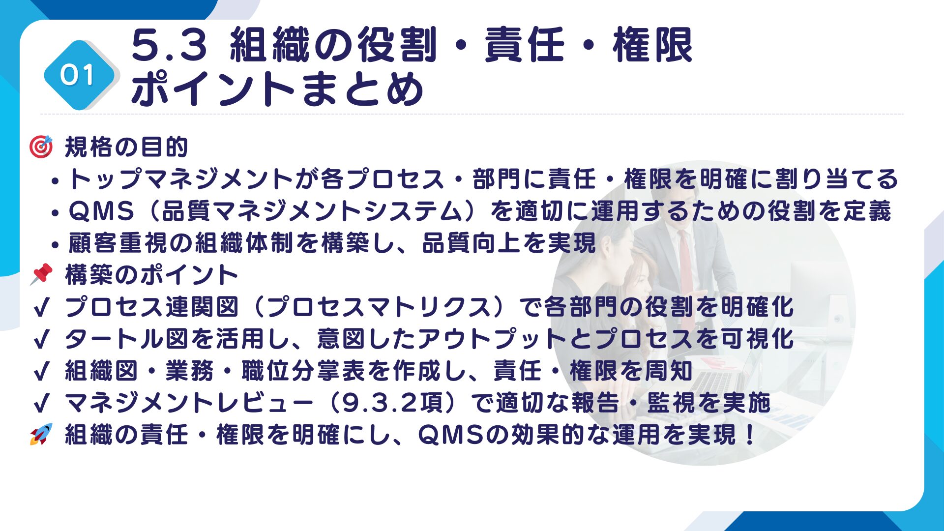 【ISO9001攻略】5.3：組織の役割・責任及び権限の要求事項徹底解説！11